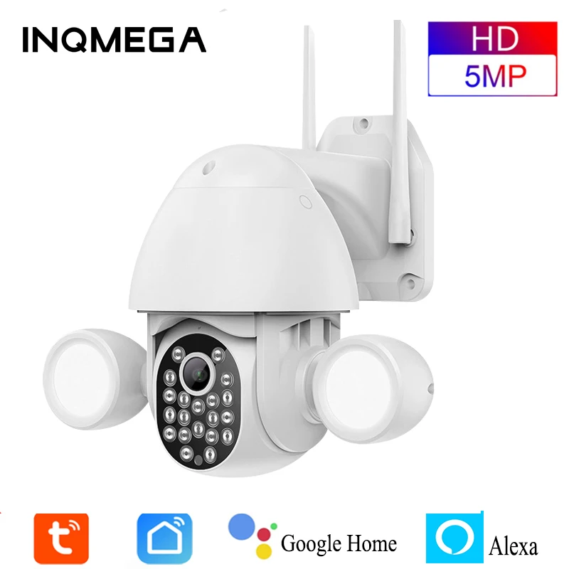 INQMEGA 5MP Tuya Floodlight Courtyard Lighting Camera Outdoor Human Tracking Flood Lighting Cam  With Google Home And Alexa