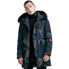 Мужская зимняя пуховая куртка Военная камуфляжная теплая Толстая меховое пальто с капюшоном Длинные хлопковые парки Повседневная куртка ветровка Размер M-4XL