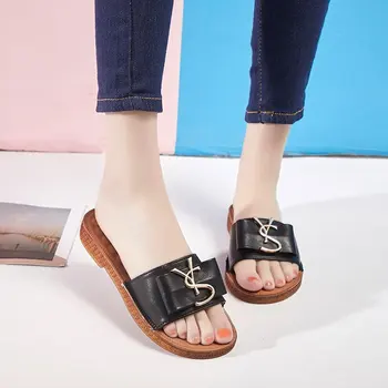 

Women Leisure Slipper Bow Flip-Flops Flash Metal Letters Sandals Beach Flats House Shoes Woman Flip Flops Zapatos De Mujer