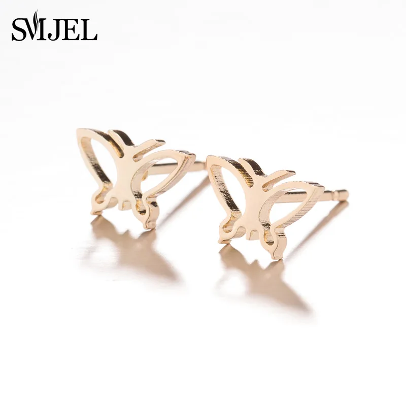 Gold Earring SMJEL из нержавеющей стали пара браслеты с бабочками для женщин девочек высокого качества насекомых животных Регулируемый браслет с бусинами ювелирные изделия - Окраска металла: Gold Earring