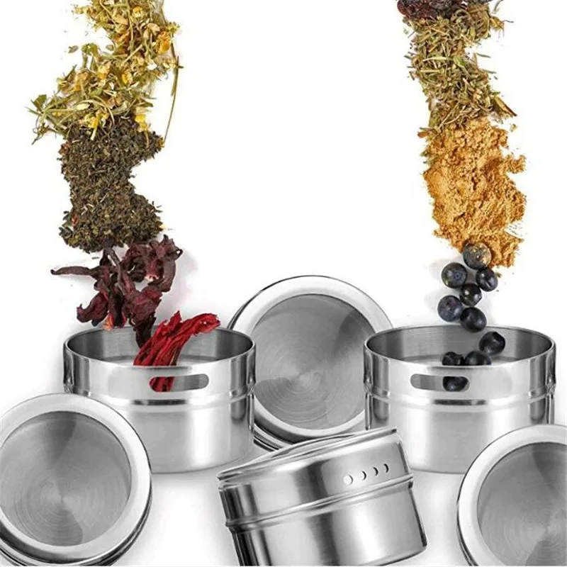 Stainless Steel Spice Rack Pot Herb Tin Jar Storage Holder
