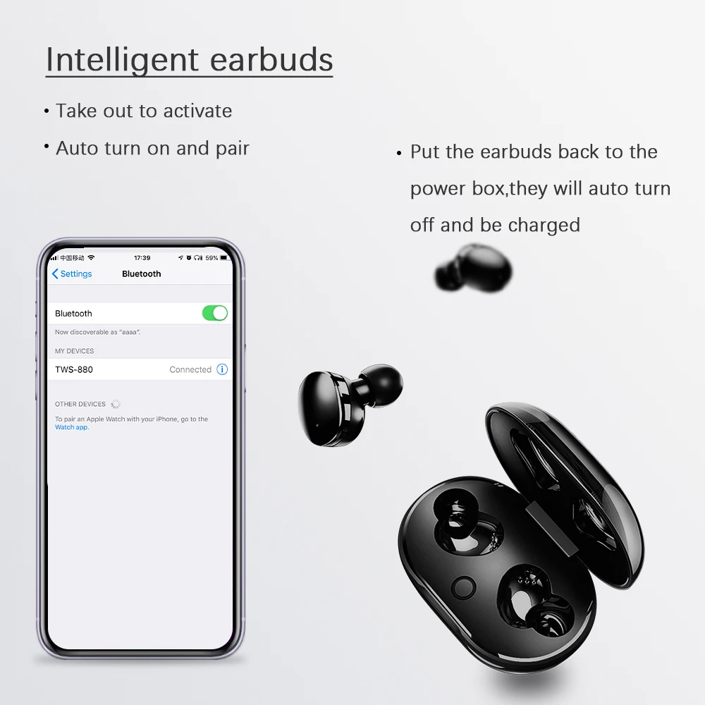 Беспроводные наушники SEOGYO 6 часов работы сенсорное управление 4 спирали Bluetooth IPX7