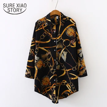 

Chiffon Blouses Sun Protection Long Sleeve Shirt Long Section Korean Autumn Loose Elegant Female Amazing Print Shirts 7666 50