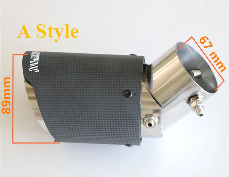 1 шт. универсальные наконечники Akrapovic выхлопная труба из углеродного волокна модифицированная для Ford тoyota Renault Opel автостайлинг аксессуары - Цвет: A 67MM IN 89MM OUT