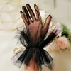 Guantes de tul corta transparente para mujer, manopla transparente de lunares blancos y negros, longitud de muñeca, para vestido de novia o boda ► Foto 2/6