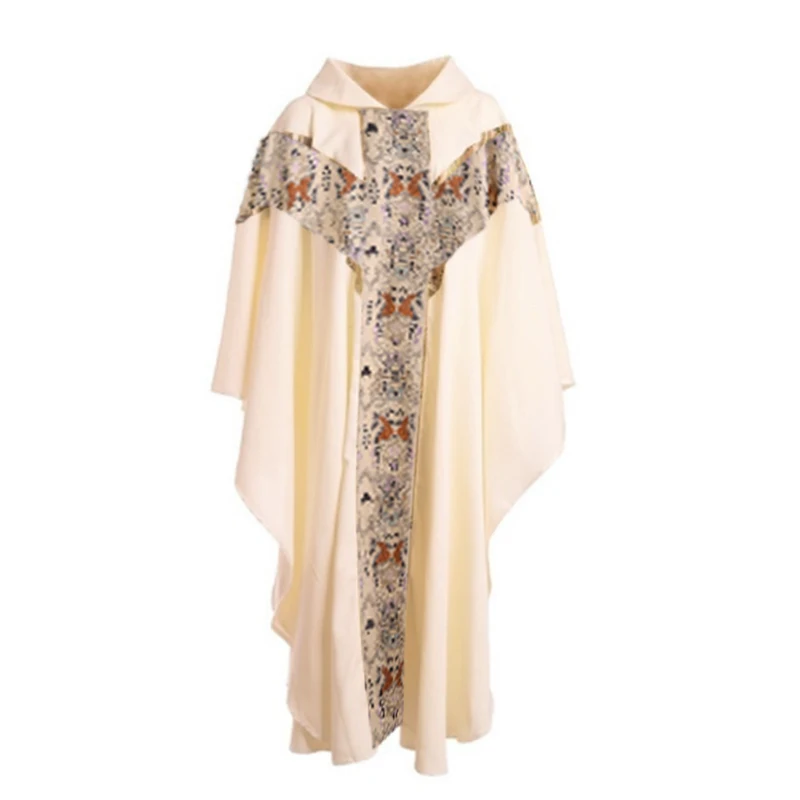 

INCERUN Men Priest Costume Catholic Formal Men Church Clergy Vestments Cassock Chasuble Hooded Robe Halloween Cosplay Costume