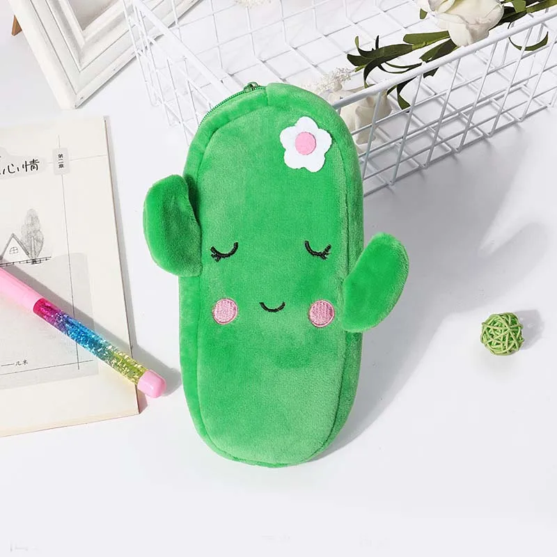 

New Travel Cosmetic Bag Women Plush Zip Makeup Case Cute Cactus Make Up Bags Necessaries Organizer Storage Pouch Functional Bag