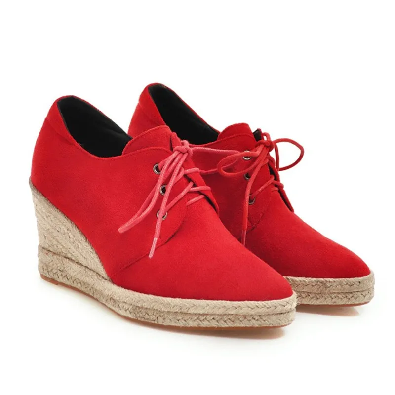 

33-44 large size casual high-heeled women's shoes women's lace-up bottom hemp rope wedge shoes autumn new