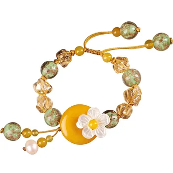 

Handmade Natural Stone Boho Yoga Wrap Bracelet & Bangle Flower Petal cute Style Braided Charm Bracelet Women Girl Gift