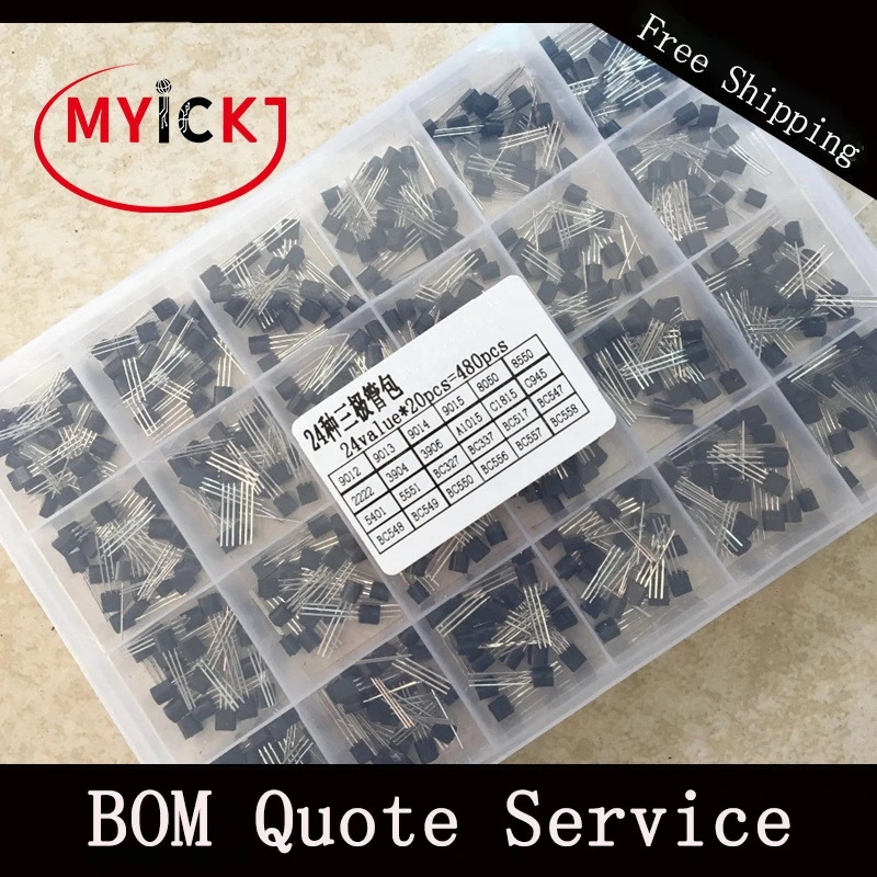

TO-92 Transistor Assortment Assorted Kit Each BC327 BC337 BC517 BC547 BC548 BC549 2N2222 3906 3904 5401 5551 C945 1015 24values