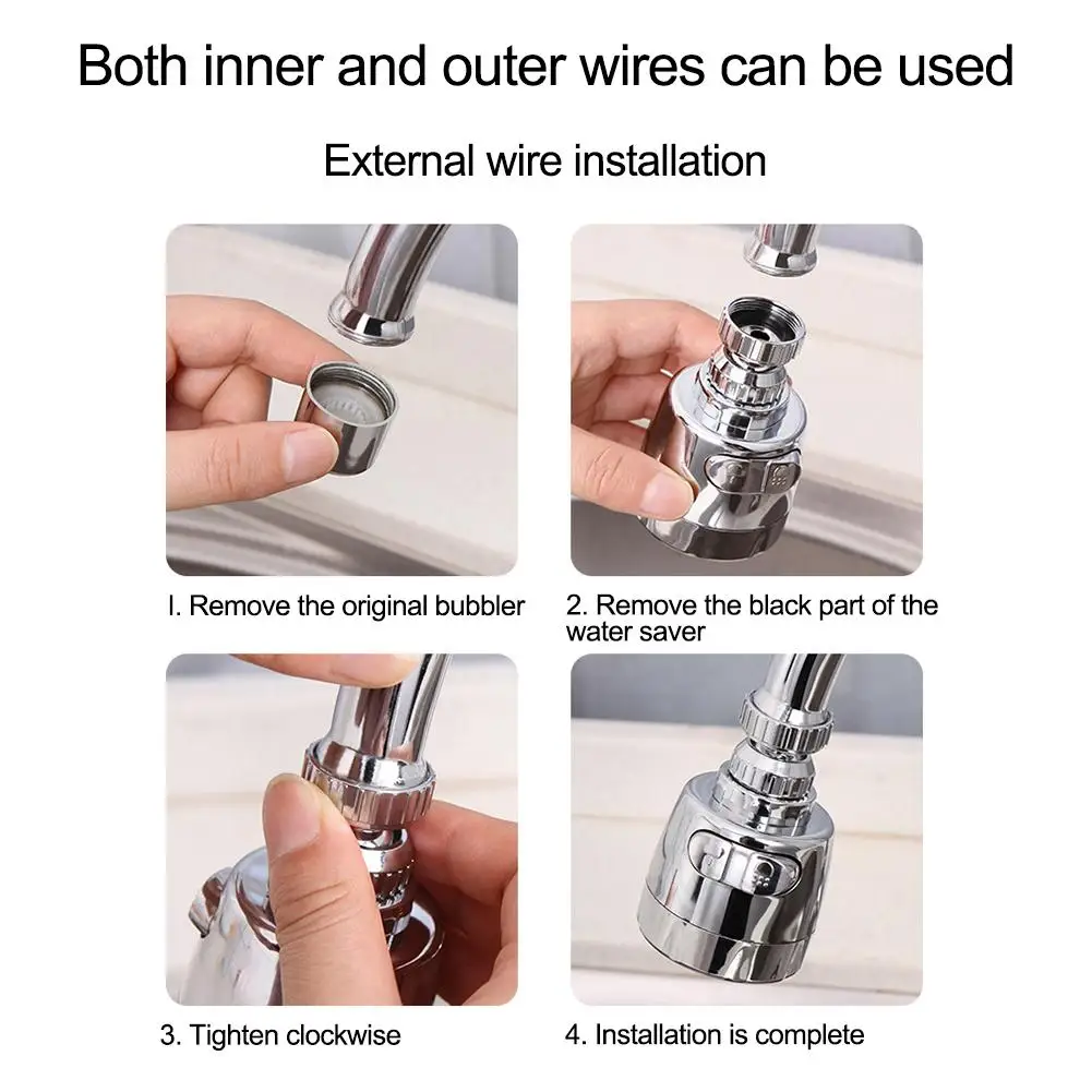 Innovative Faucet Stainless Steel Splash-Proof Universal Tap Shower Water Rotatable Filter Sprayer Nozzle