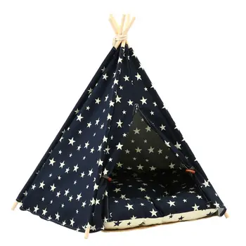 

Starry Sky Print Sturdy Triangle Pet Teepee Bed with Cushion Luxery Dog Cat Tent