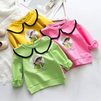 

DFXD Children Spring Long Sleeve Sweatshirts New 2020 Kids Casual Cotton Peter Pan Collar Pullover T-shirts 2-7T Girls Tops