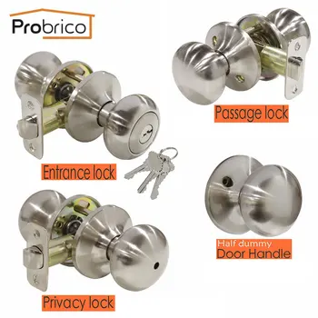 

Probrico Interior door handles Round ball Front back gate knobs with lock cylinder latch stainless steel wooden door handle set