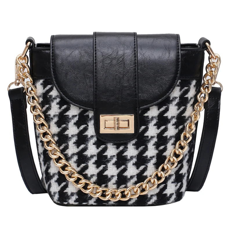 

191218 iVog New Arrival Everyday Ladies Small Crossbody Shoulder Handbag Black Chain Geometric Bucket Bags for Women 2019