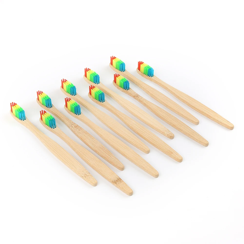 NEW Hot Colorful Head Bamboo Handle Wooden Rainbow Bamboo Toothbrush Toothbrush Wholesale Eco-Friendly Oral Care Soft Bristle