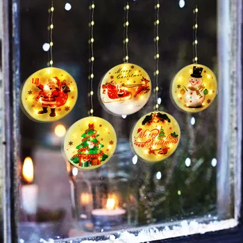 

Christmas Round Shape shine LED Lights Post New Year Ornaments Door Hanging Pendant Xmas Decor For Home Christmas Tree Gifts