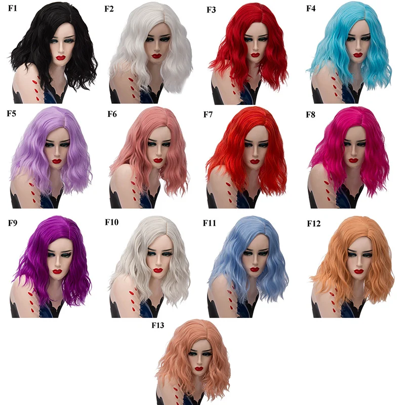 VICWIG 14Inch Short Curly Wig Purple Green Black Pink White Red 13 colors Synthetic Cosplay Wigs for Women Heat Resistant Hair