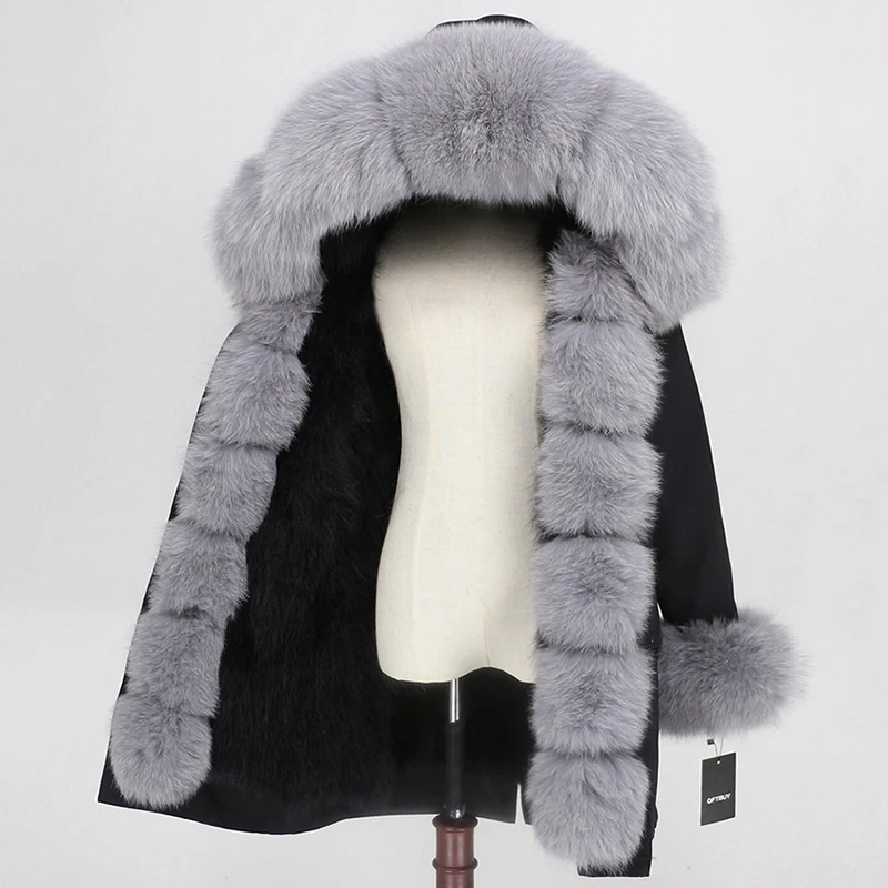 OFTBUY Водонепроницаемый верхняя одежда с натуральным мехом пальто Длинная парка зимняя куртка Для женщин с натуральным лисьим мехом на капюшоне уличная Съемная бренд - Цвет: black black grey