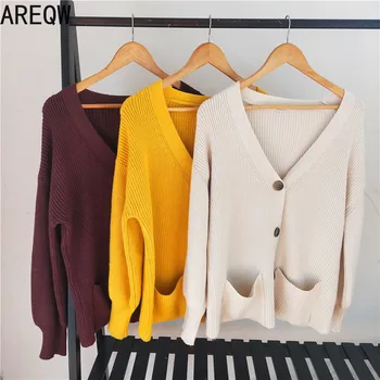 

Oversized Sweater Women Jacket Coats Autumn Winter Clothes V Neck Vintage 2020 New Knit Tops
