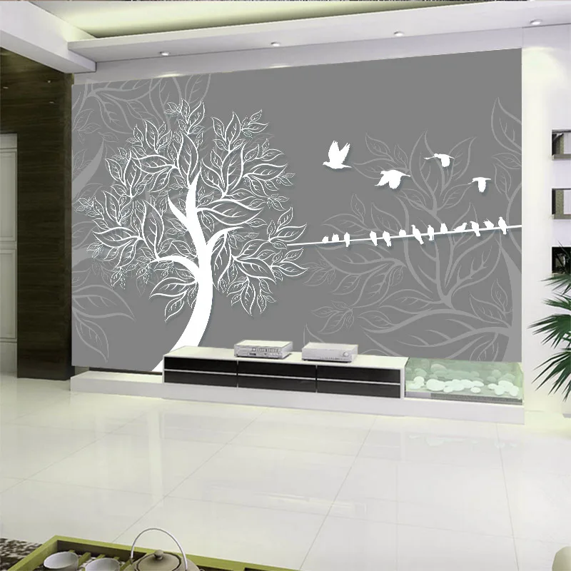 3D белые футболки, абстракция птиц серый задний обои современный простой стиль для гостиной спальни столовой фон Настенный декор