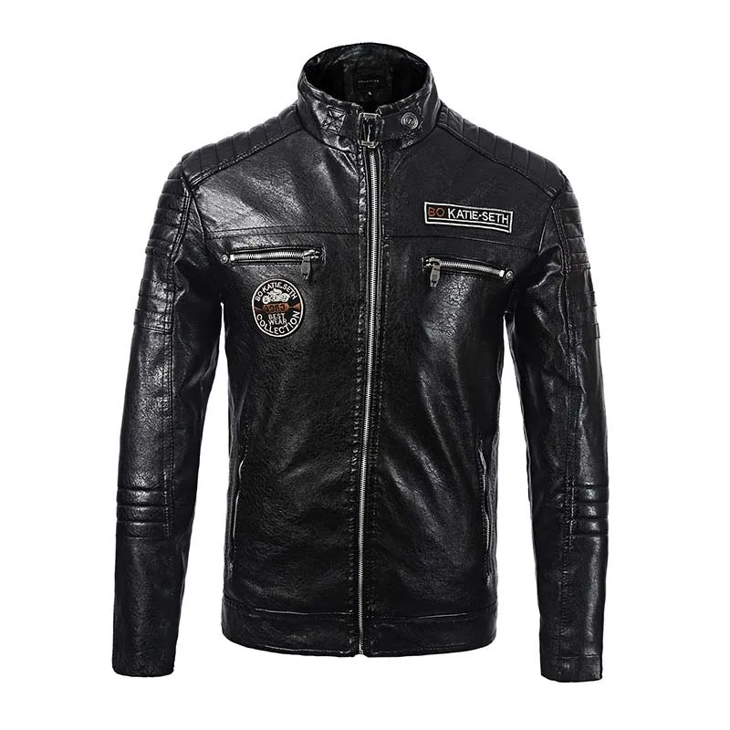 KIOVNO Men Pu Leather Jackets Coats Fleece Lined Motorcycle Faux Leather Jackets Outwear For Male Size L-3XL Windbreak (3)