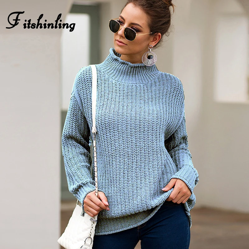 

Fitshinling Hot Sale Turtlenecks Sweaters For Women 2019 Winter Korean Style Pullovers Solid Basic Long Sleeve Jumper Pull Femme