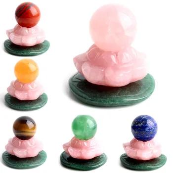 

1Set 28-30mm Natural Amethyst Crystal Sphereball Rose Quartz Lotus Flower Green Aventurine Lotus Leaf Base Pedestal Decor