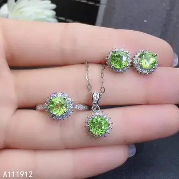 オンライン KJJEAXCMY ファインジュエリー天然ペリドット 925 スターリングシルバー女性ペンダントネックレスチェーンイヤリングリングセットサポートテスト人気