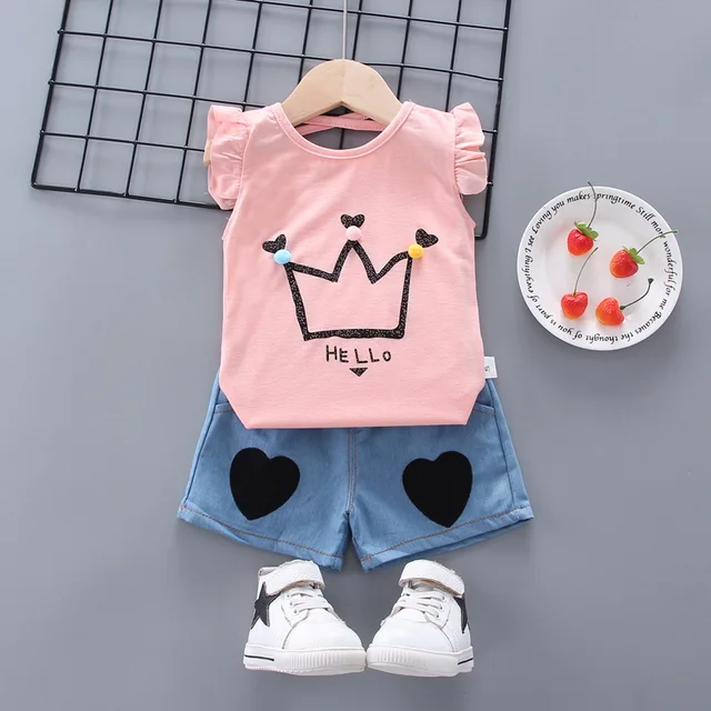 New Baby Girls Clothing Outfits Brand Summer Newborn Infant Sleeveless T-shirt Shorts 2pc/Sets Clothes Casual Sports Tracksuits EL huangguan S Pink