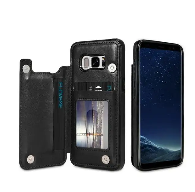 Кожаный чехол-книжка для samsung Note 10 Pro Note 8 9, чехол-держатель для карт samsung Galaxy S7 S7 Edge S8 S9 S10 Plus S10E - Цвет: black