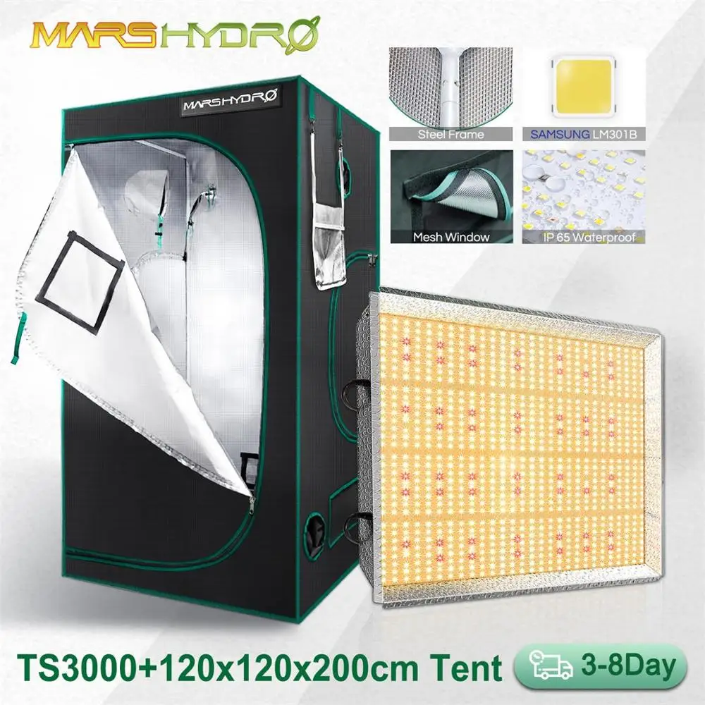 Mars Hydro TS 3000W LED Grow Light And 120x120cm Grow Tent Indoor Plants Veg Flower Replace HPS/HID Hydroponics Full Spectrum