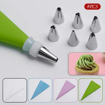 

8Pcs/Set Stainless Steel Decorative Mouth Set Silicone EVA/TPU Pastry Bag Nozzle Set Squeezed Cake Baking Decorating Tools