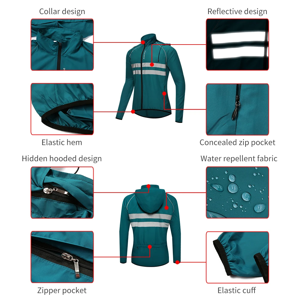 WOSAWE Reflective Cycling Jackets Breathable Waterproof Long Jersey Bicycle Sports MTB Mountain Bike Windbreaker Wind Coat