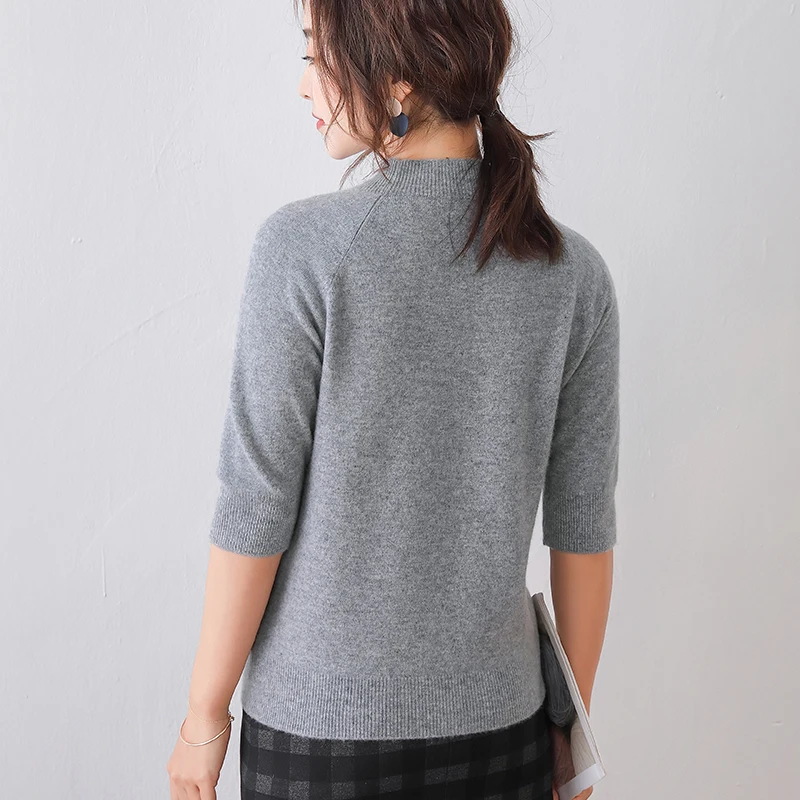 women sweater half sleeves crew neck real wool pullover warm spring outerwear casual fashion jumper basic shirt sweaters
