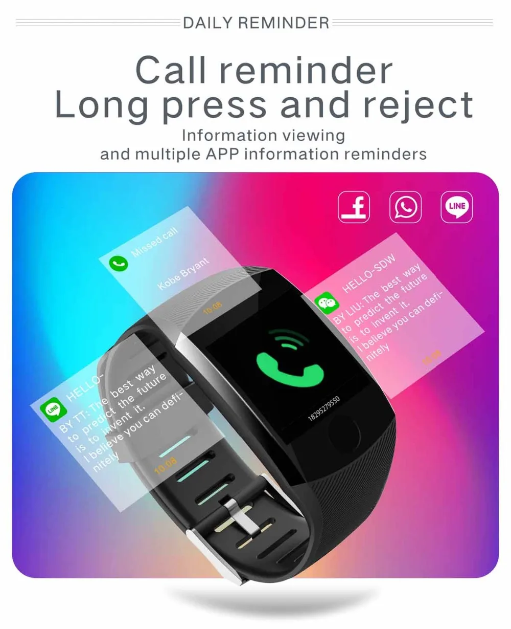 Q11 Smart Wristband Waterproof Fitness Bracelet Big Touch Screen OLED Message Heart Rate Time Smartband Activity Tracker Watch (10)