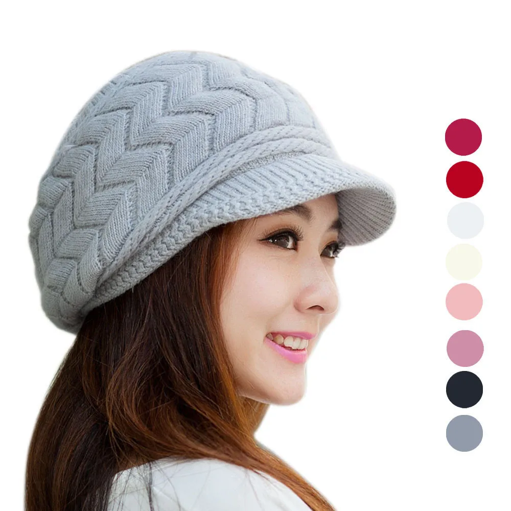 Warm Winter Hats Fashion Women Hat Winter Skullies Knitted Hats Rabbit Fur Cap Women Casual Beanies Female Knitted Cap