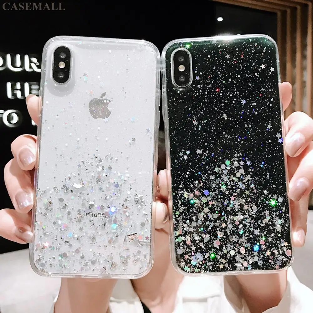 Блестящий чехол со звездами из серебристой фольги для iPhone 11 Pro Max Xs Xr X 8 + 7 6 6s plus