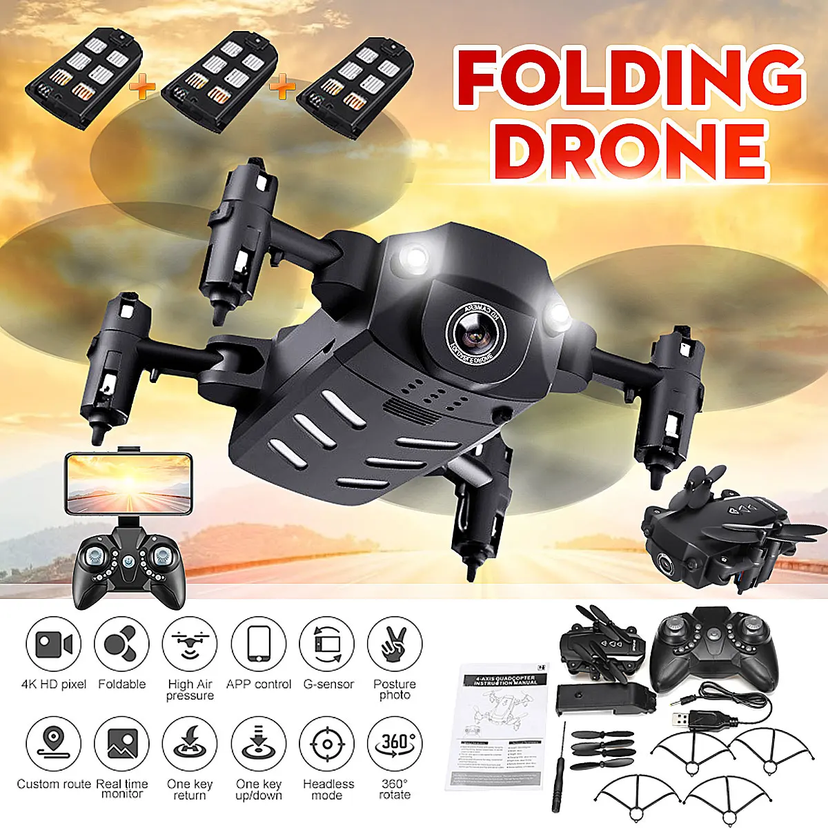 Мини Дрон FPV 4K gps Профессиональный Дрон с широким углом HD 1080p камера складная рука RC Квадрокоптер Дрон в подарок