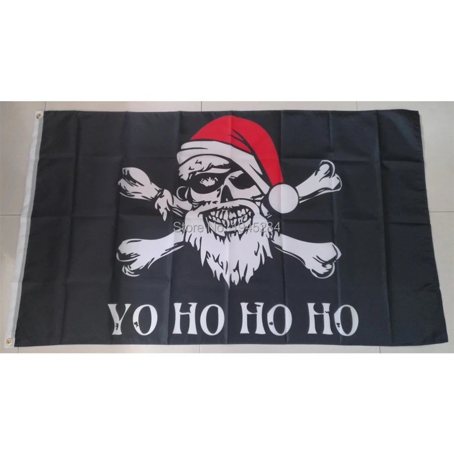 Babbo Natale Crossbones Pirate Yo Ho Ho Ho Flag Banner Personalizzato Stampato Poliestere Party Home Decor 3X5Ft