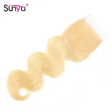 Sunya волос цвета блонд 613 объемная волна Кружева Закрытие Малайзии волосы Remy человеческие волосы 4x4 верхнее закрытие отбеленные швейцарский шнурок средняя часть