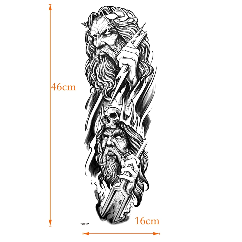 Thor Zeus And Hell HadesFull Arm водонепроницаемые Временные татуировки для мужчин комплект татуировки на руку рукава Временные татуировки Поддельные татуировки наклейки