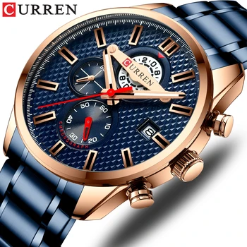 

Relogio Masculino CURREN Business Men's Watch New Fashion Blue Quartz Wristwatch Sports Stainless Steel Chronograph Watches