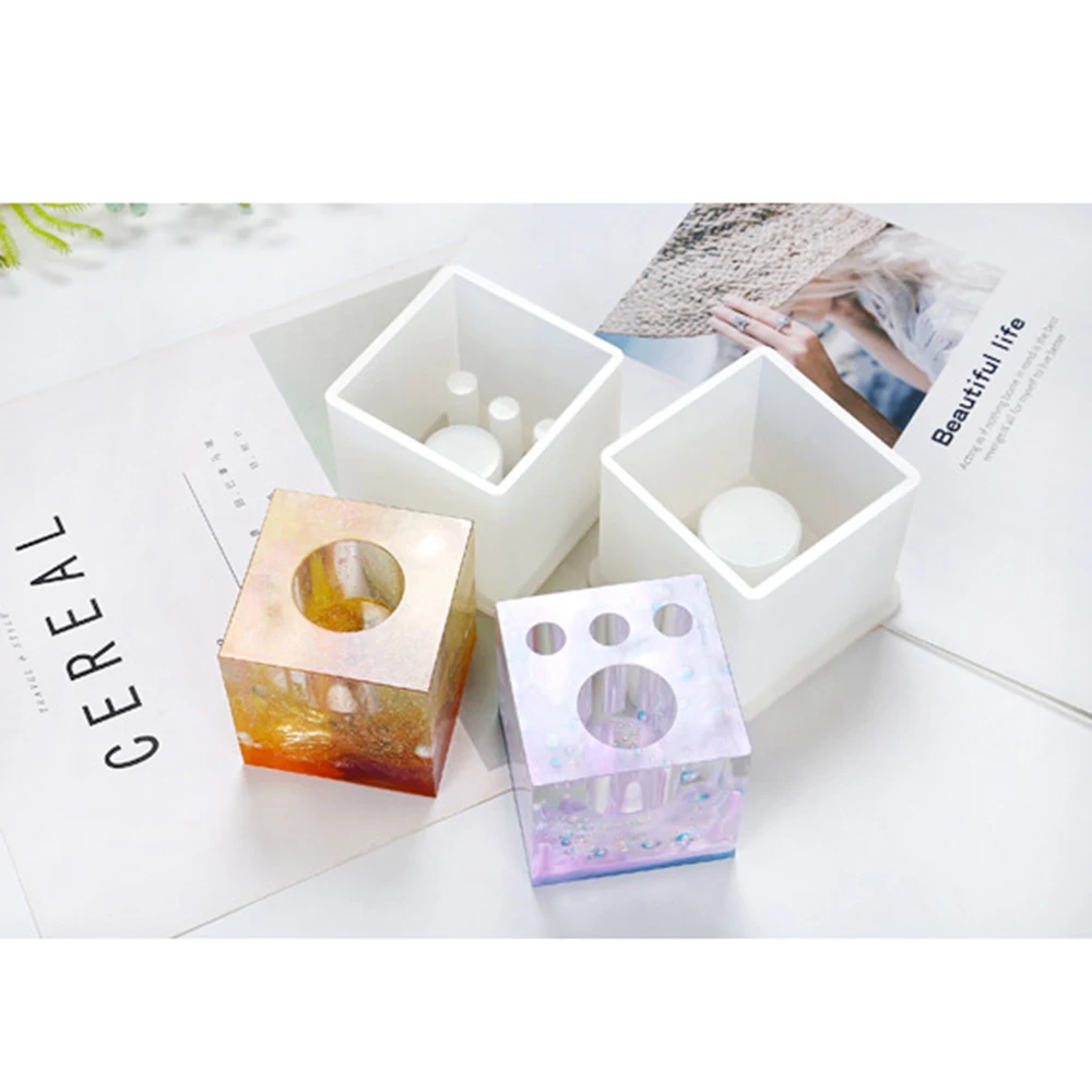 DIY Silicone plant Glass Pot Mold Clay Pen Holder Epoxy Resin Craft Tools Desk Organizer Decoration Square Flower Aquatic |
