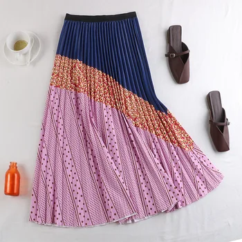 

2020 year The New Coming Autumn And Winter digital printing European Women Skirts High Street Style Patc Pleated Fashion Skirts
