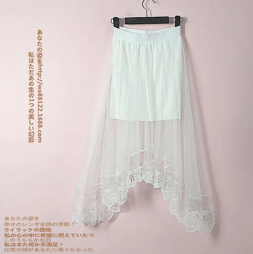 white A hem Dovetail Асимметричная черная юбка летняя Женская Асимметричная средняя длинная завышенная талия сексуальная строчка белая кружевная марля - Цвет: white A hem