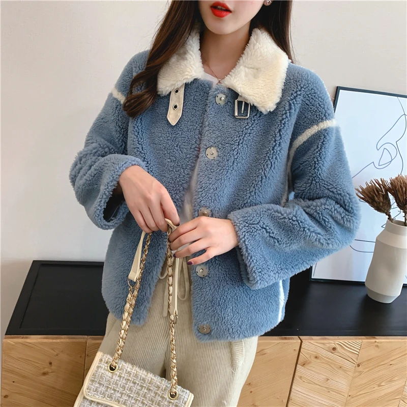 

Plus Size Woolen Women Jacket Autumn Winter Fluffy Fake Fur Coat Overcoat Female Solid Outwear Full Sleeve