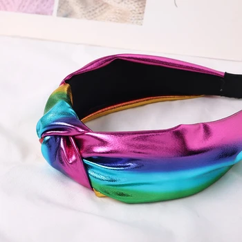 

Fashion Bright Color PU Leather Headband For Hair Head Hoop Middle Knotted Wide Hair Bands Solid Color Headband Turban Headwear