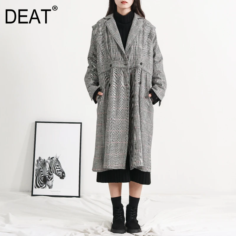 

[DEAT] 2019 New Spring Lapel Long Sleeve Personality Plaid Double Breasted Bandage Warm Down Jacket Women Parkas Fashion 13D307