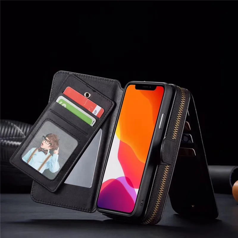 Съемный кожаный кошелек на молнии в стиле ретро чехлы для iPhone 11 Pro Max XS XR X 7 8 6 6S Plus